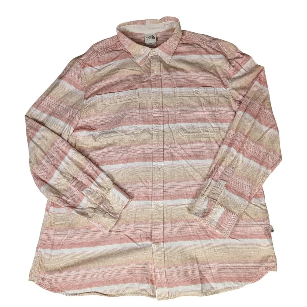 The North Face Mens‎ Striped Long Sleeve Button Down Shirt Pink Orange White XXL